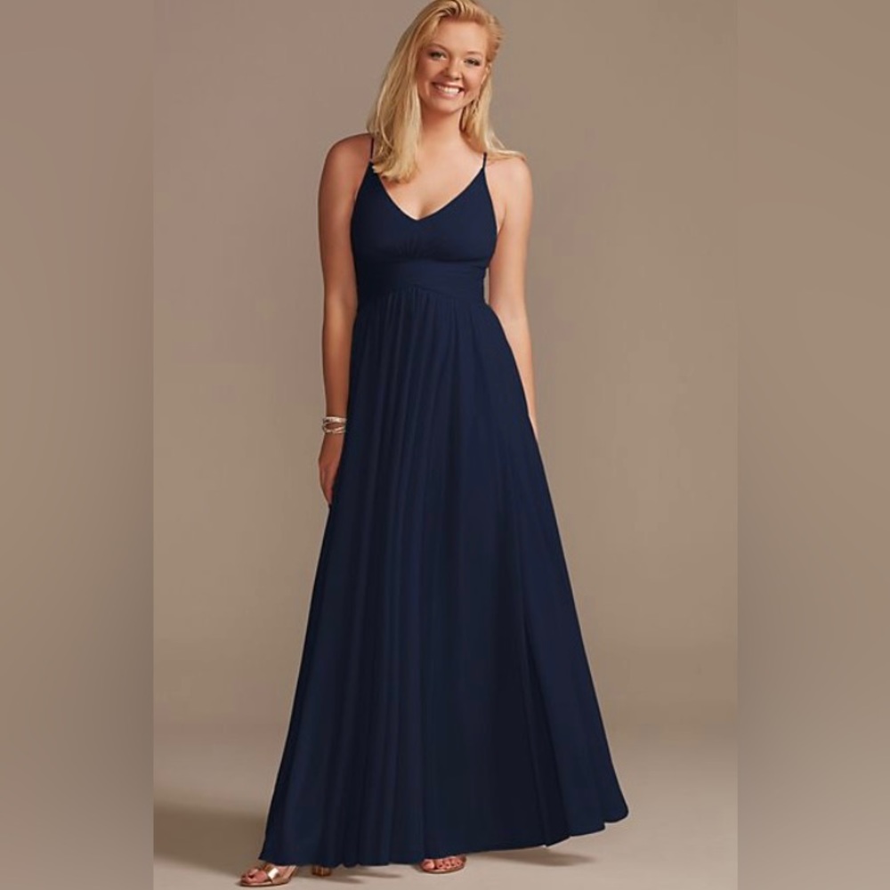Perfect Plus size gown. David's Bridal Mesh Cross Evening Gown - Navy - size 28